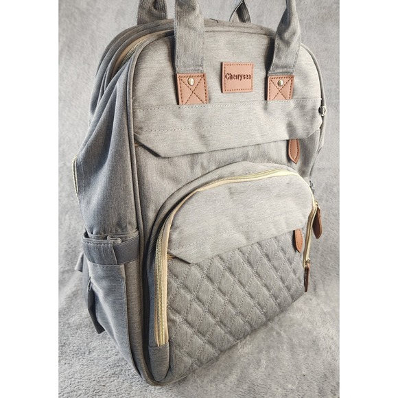 Cherrysea Handbags - Cherrysea Diaper Bag Backpack Gray USB Charging Port Insulated Pockets Quilted